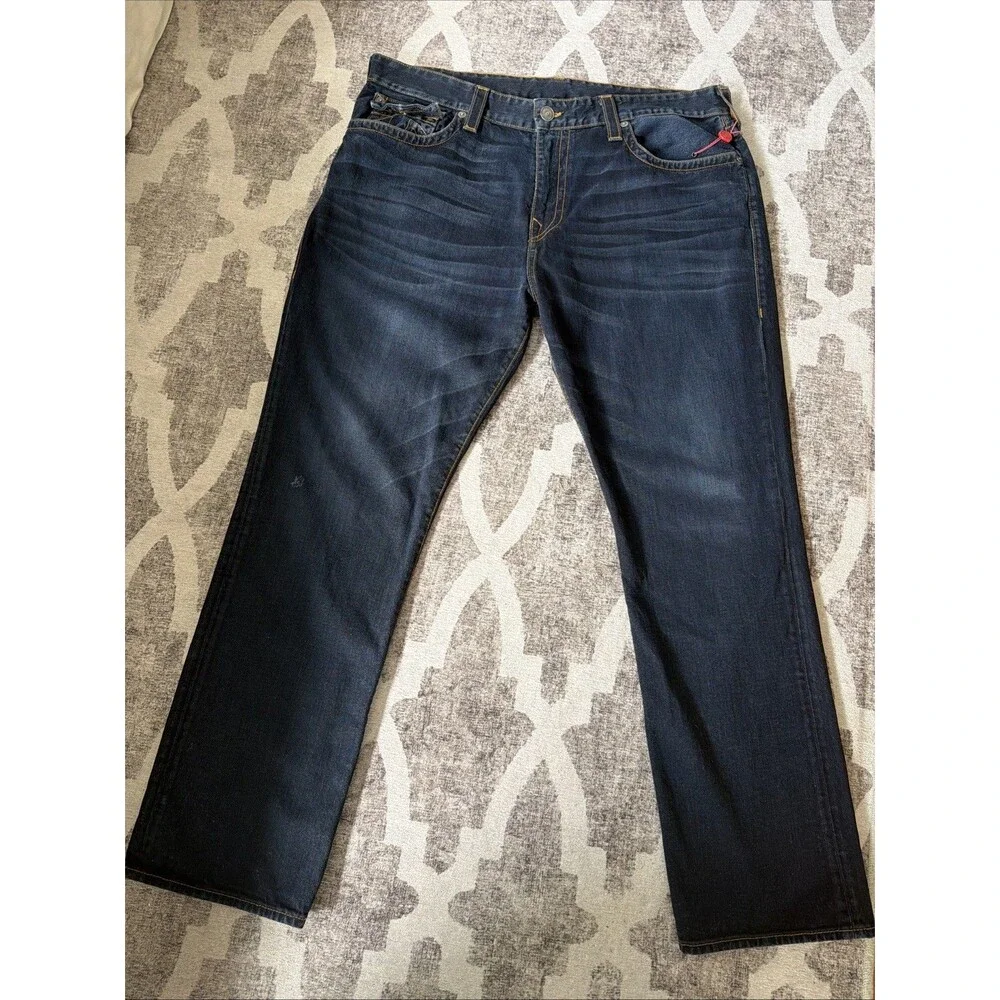 NWOT True Religion Ricky  Flap Straight Dark Wash Blue Denim Jeans Men's 40
